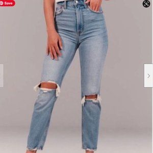 abercrombie and fitch the ankle straight ultra high rise distress